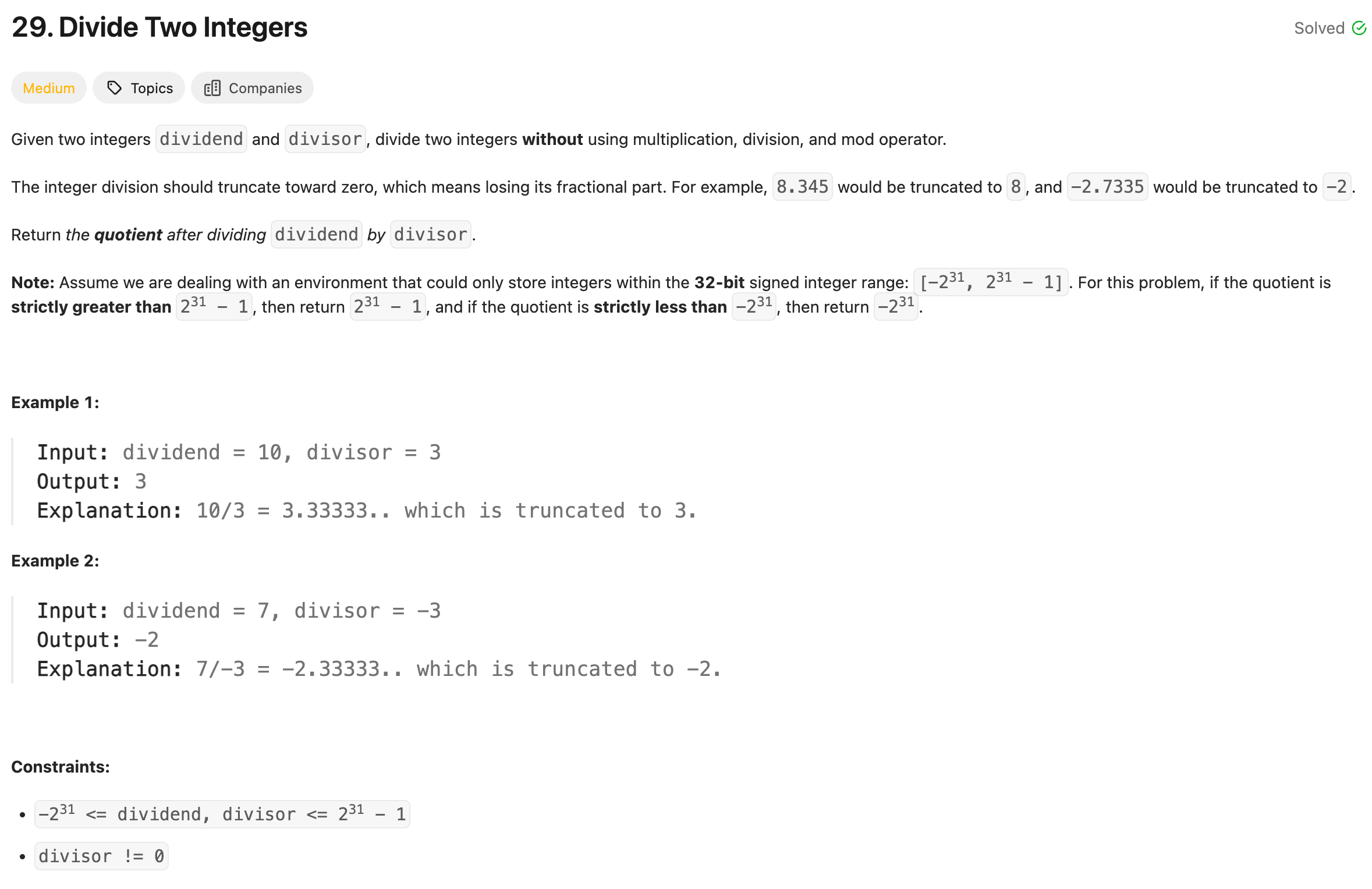 https://leetcode.com/problems/divide-two-integers