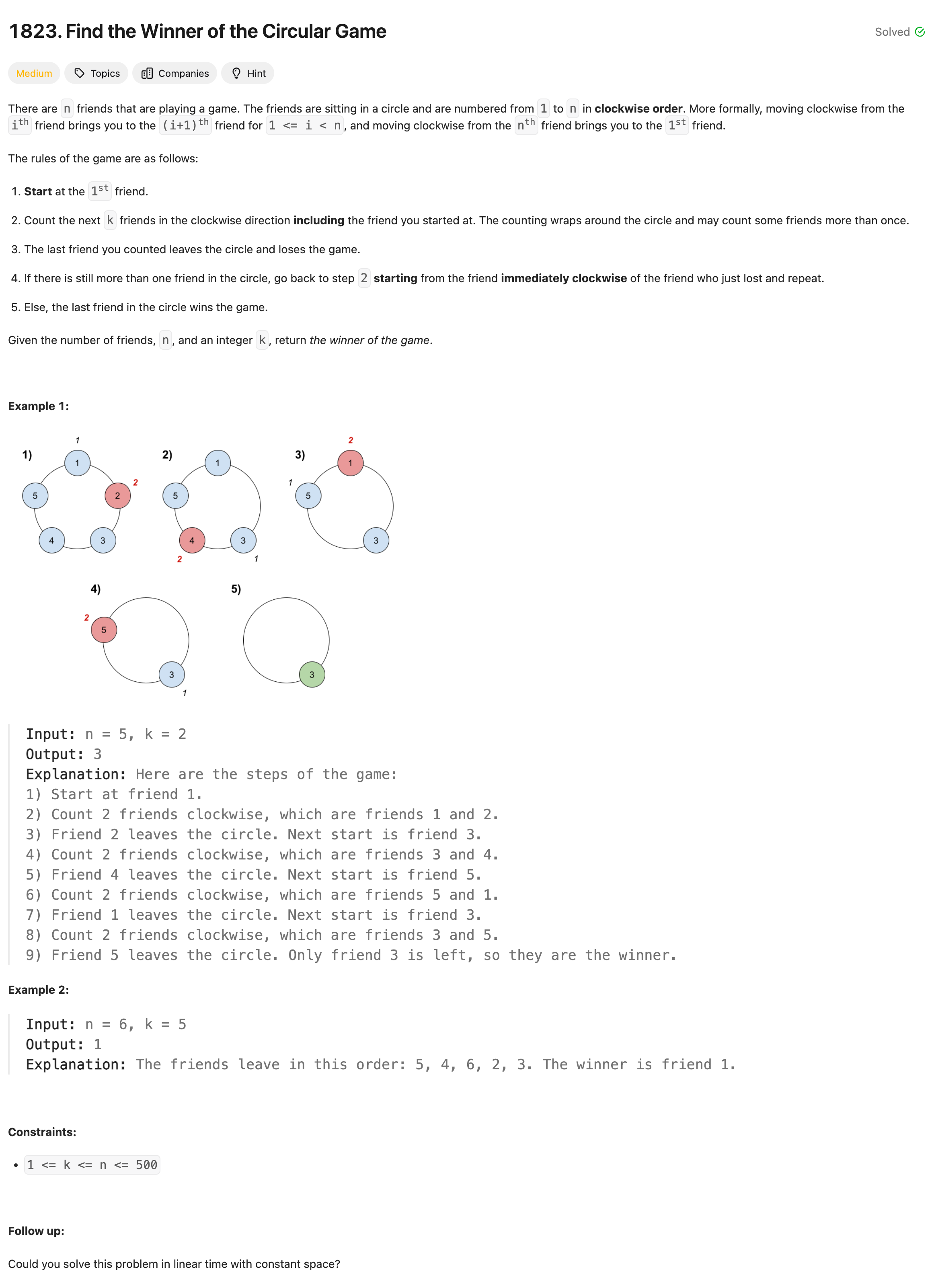 https://leetcode.com/problems/find-the-winner-of-the-circular-game