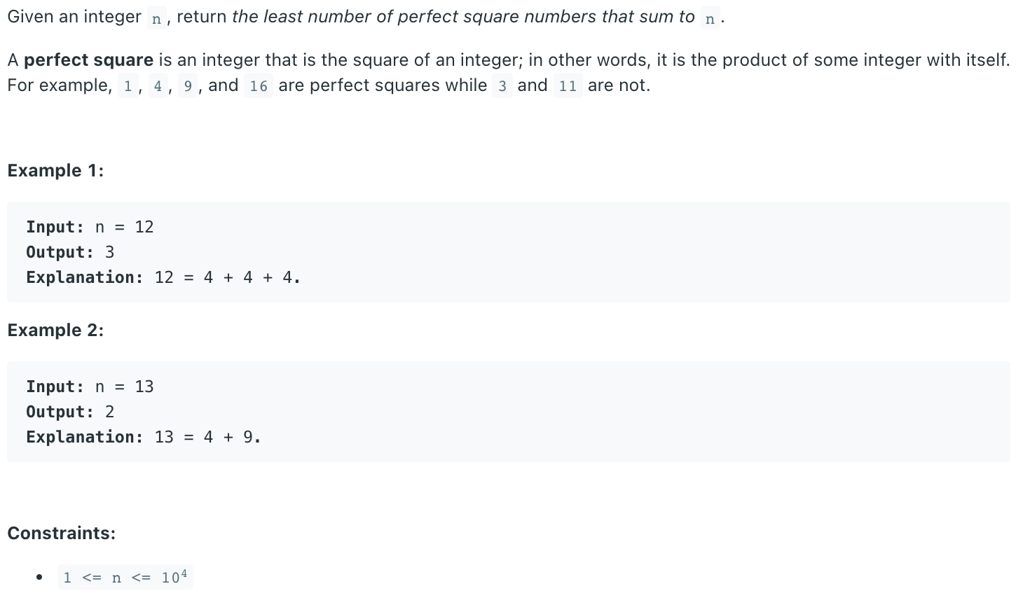 https://leetcode.com/problems/perfect-squares