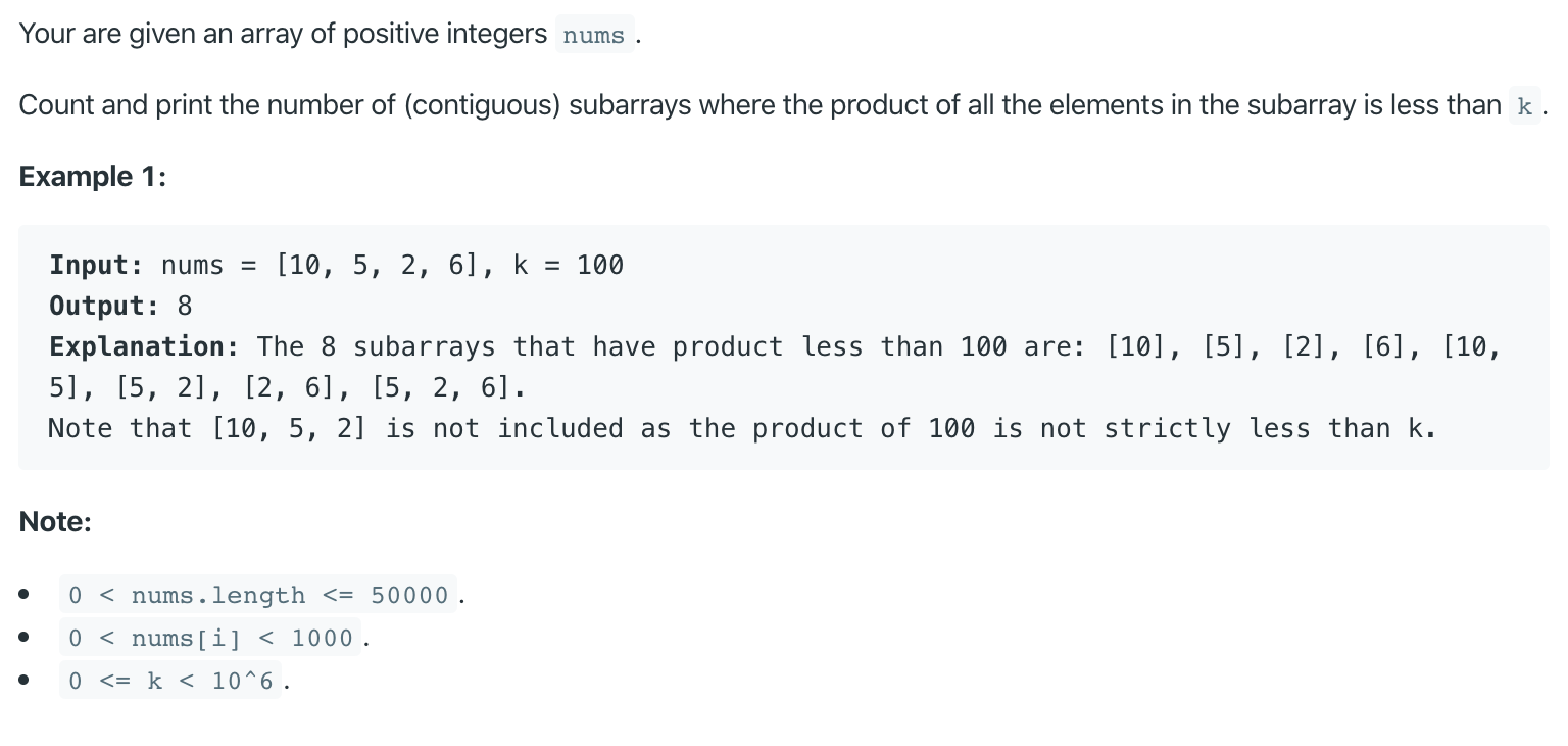 https://leetcode.com/problems/subarray-product-less-than-k