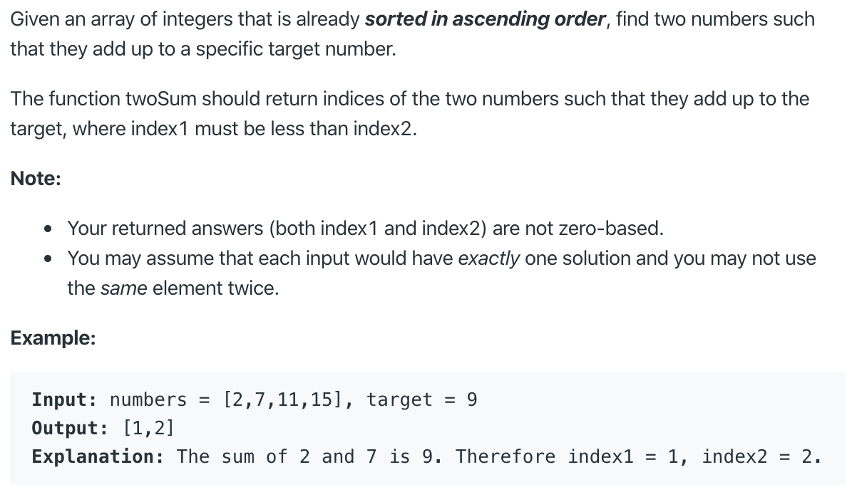 https://leetcode.com/problems/two-sum-ii-input-array-is-sorted